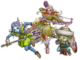 A Wetling, Ogre, and Dwarf as rangers in Dragon Quest X