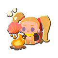 Female Builder cooking for Lulu, drawn by Amelicart.